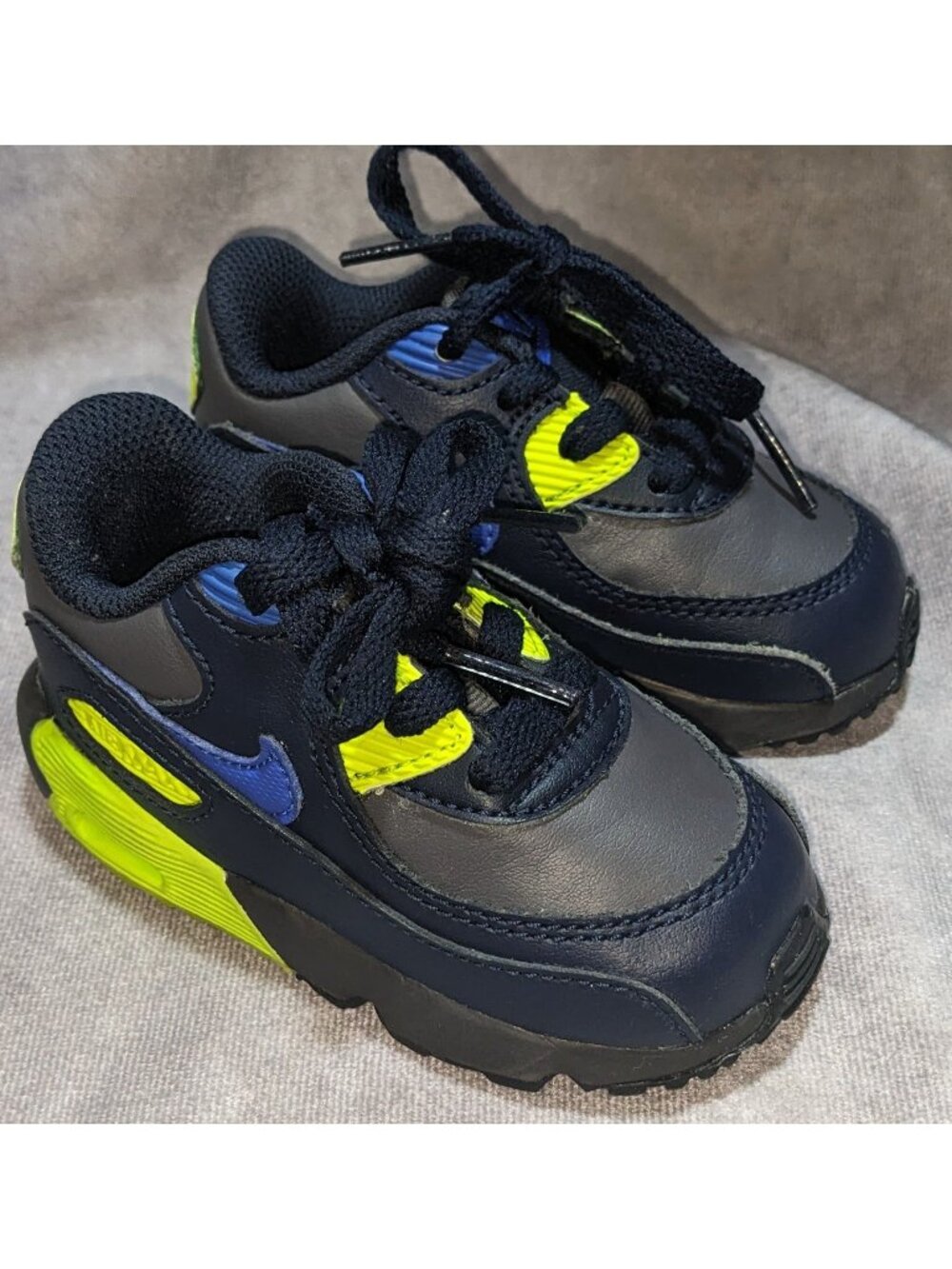 Nike Air Max 90 LTR Kids Shoes Dark Grey/Hyper Royal/Volt Size 5C